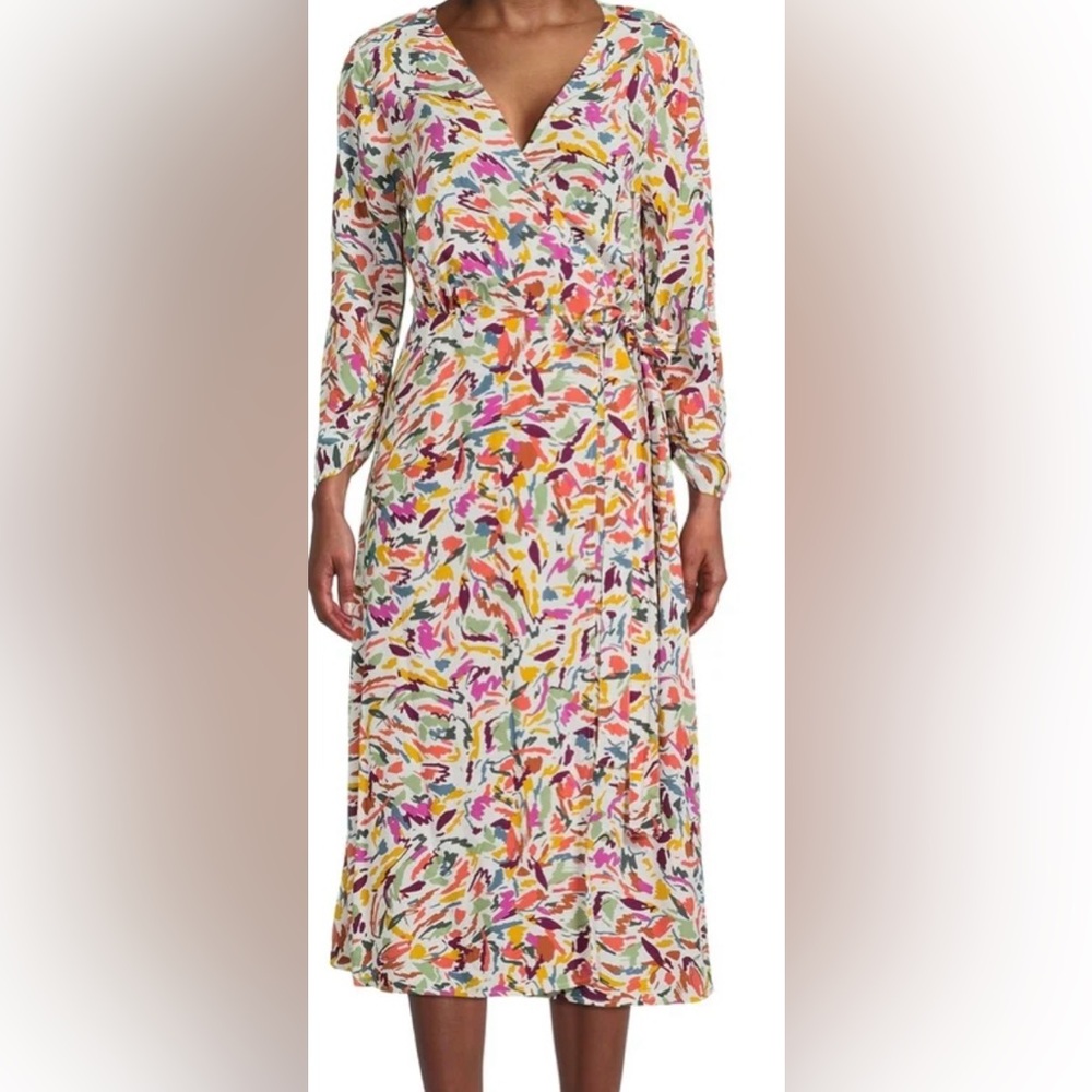 BeachLunchLounge Print Wrap Dress, 100% Viscose, beautiful array of colors, XL